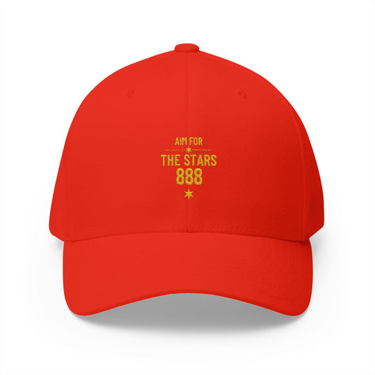 Embroidered 'Aim for the Stars' Men’s Red Organic Baseball Cap — "Believe build become"
