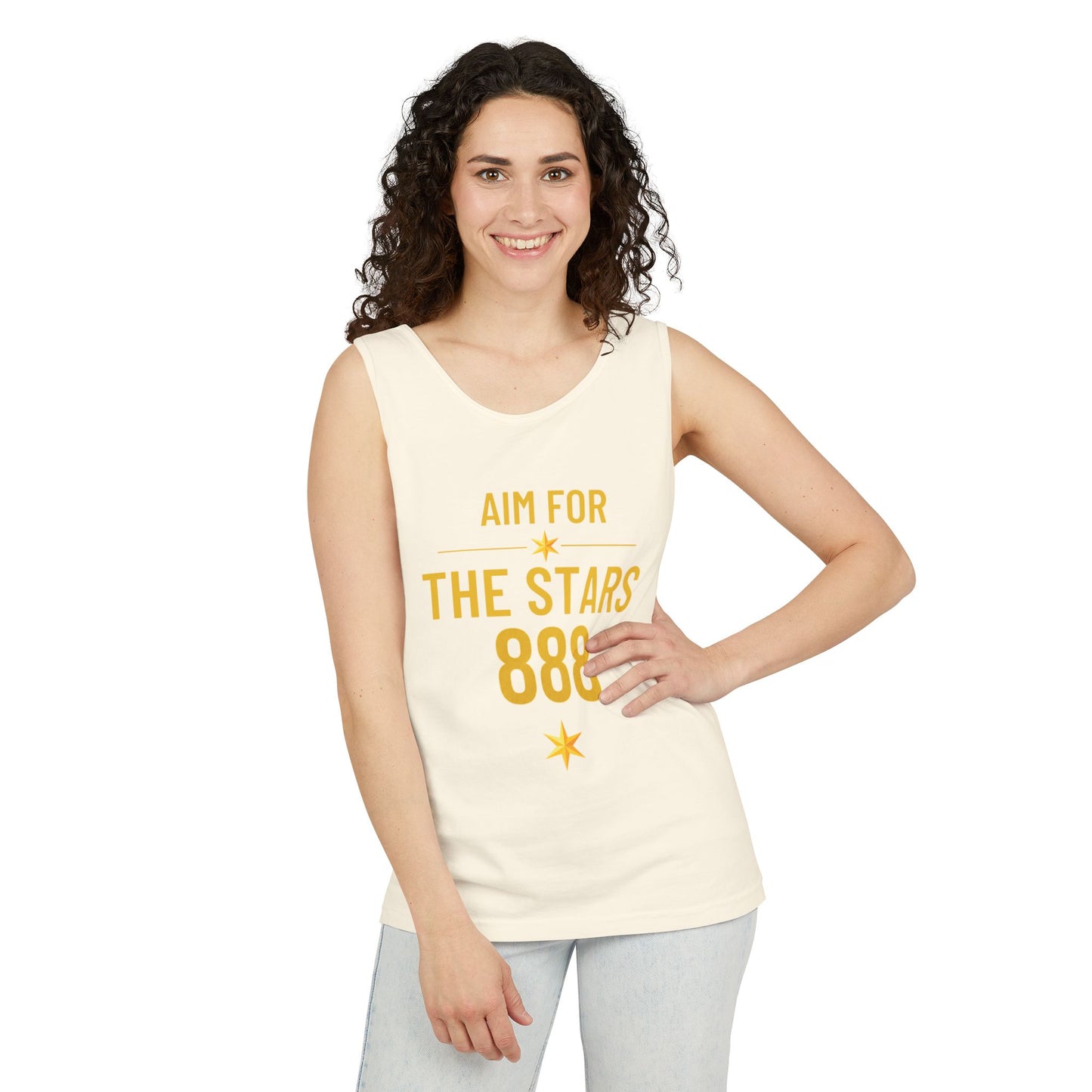 Aim For The Stars 888 Women Cream Edition Tank Top — Motivational Graphic “Push Yourself for Your Future Self”