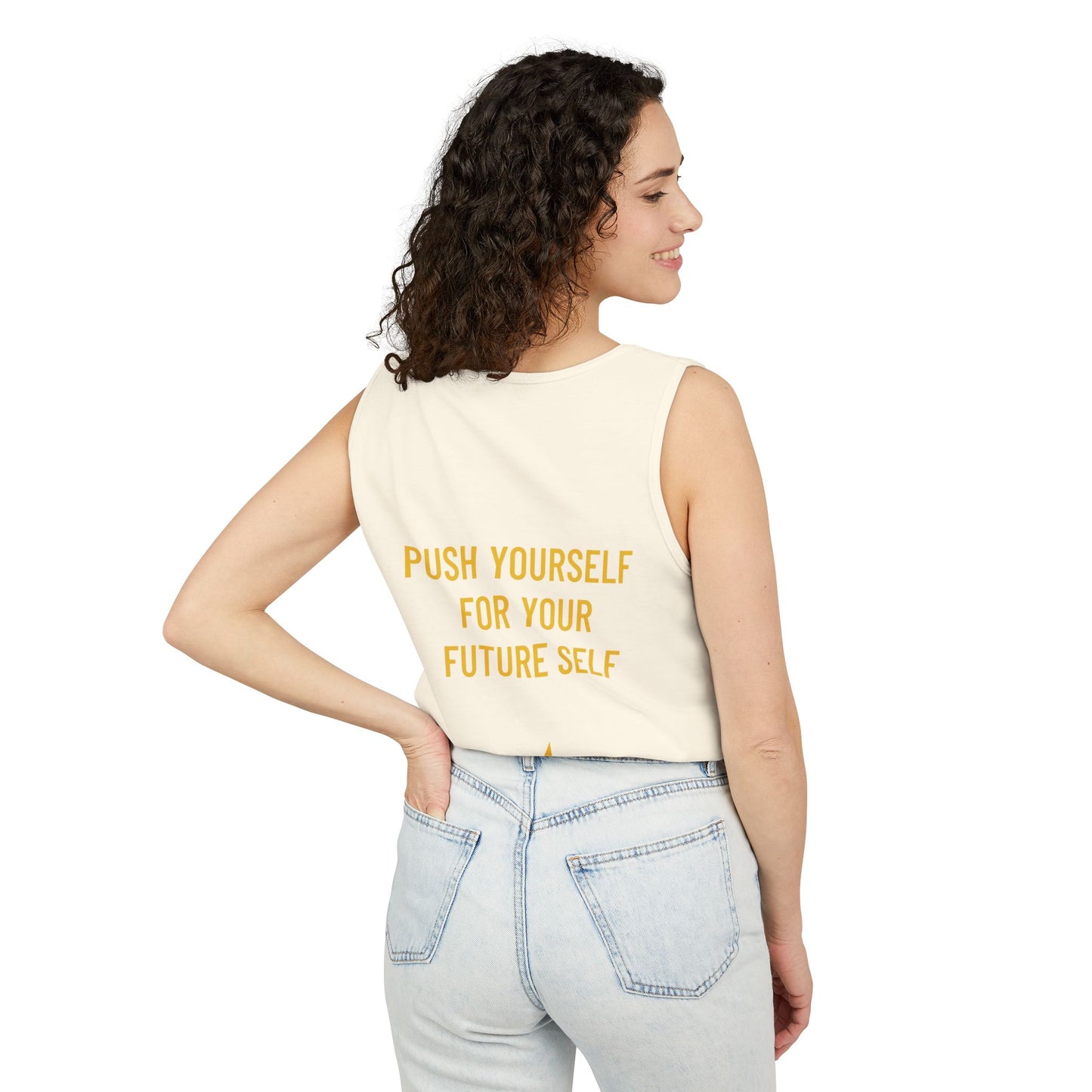 Aim For The Stars 888 Women Cream Edition Tank Top — Motivational Graphic “Push Yourself for Your Future Self”