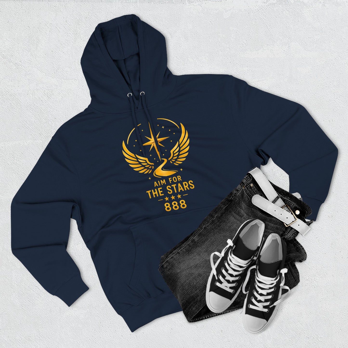 Aim for the Stars Men Navy Hoodie — Inspirational 'He Stopped Waiting for a Sign, He Became One' Fleece