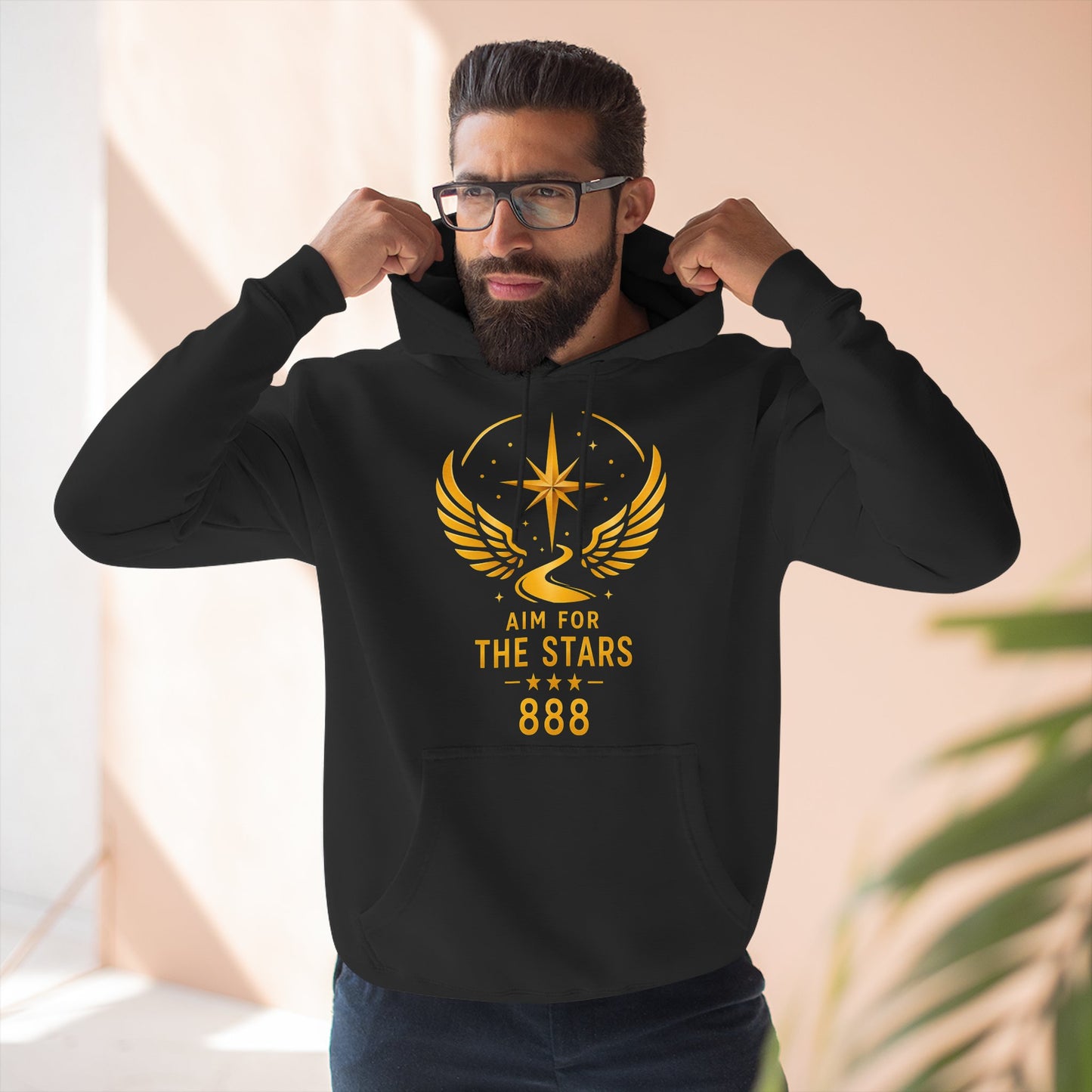 Aim for the Stars Men Black Hoodie — Inspirational 'He Stopped Waiting for a Sign, He Became One' Fleece