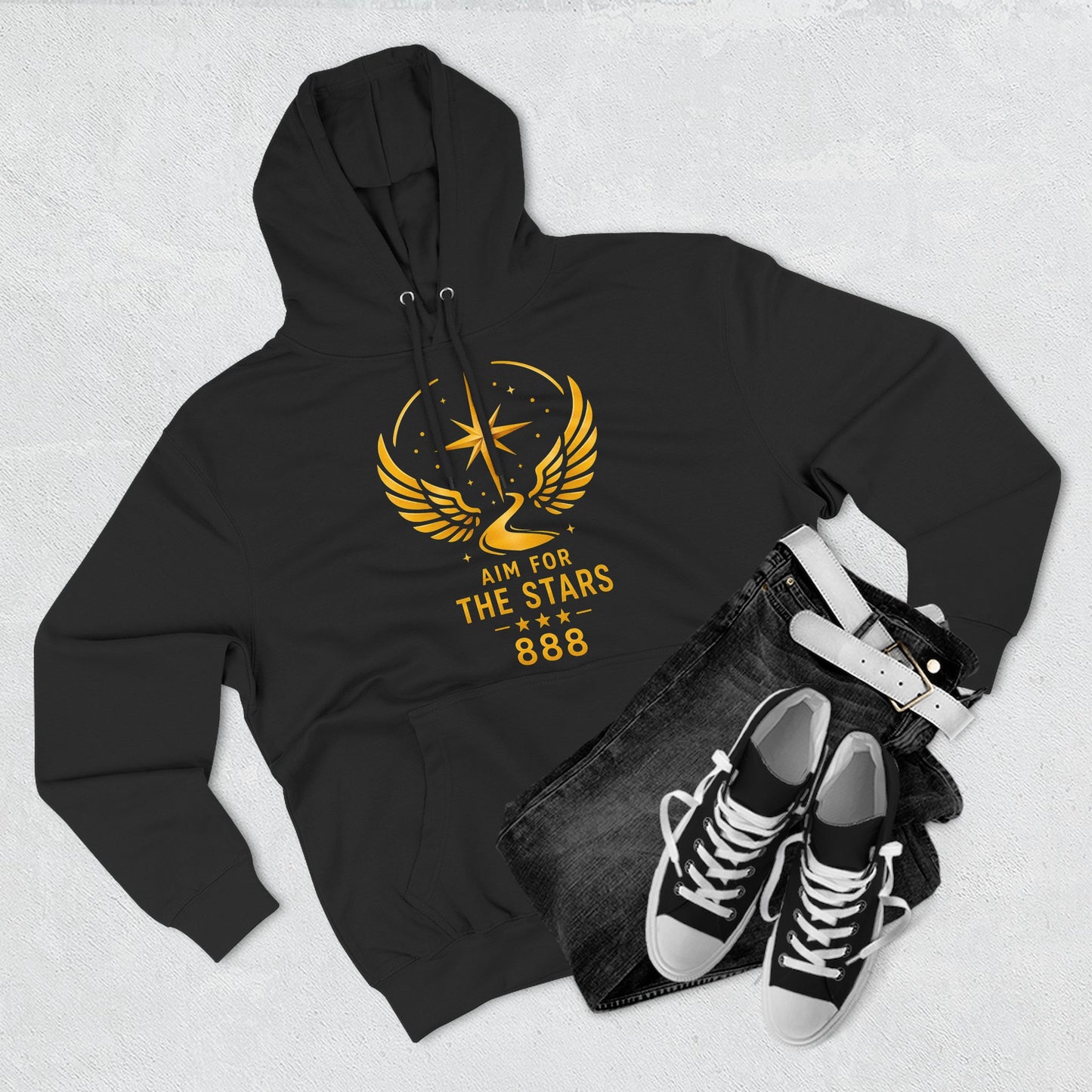 Aim for the Stars Men Black Hoodie — Inspirational 'He Stopped Waiting for a Sign, He Became One' Fleece