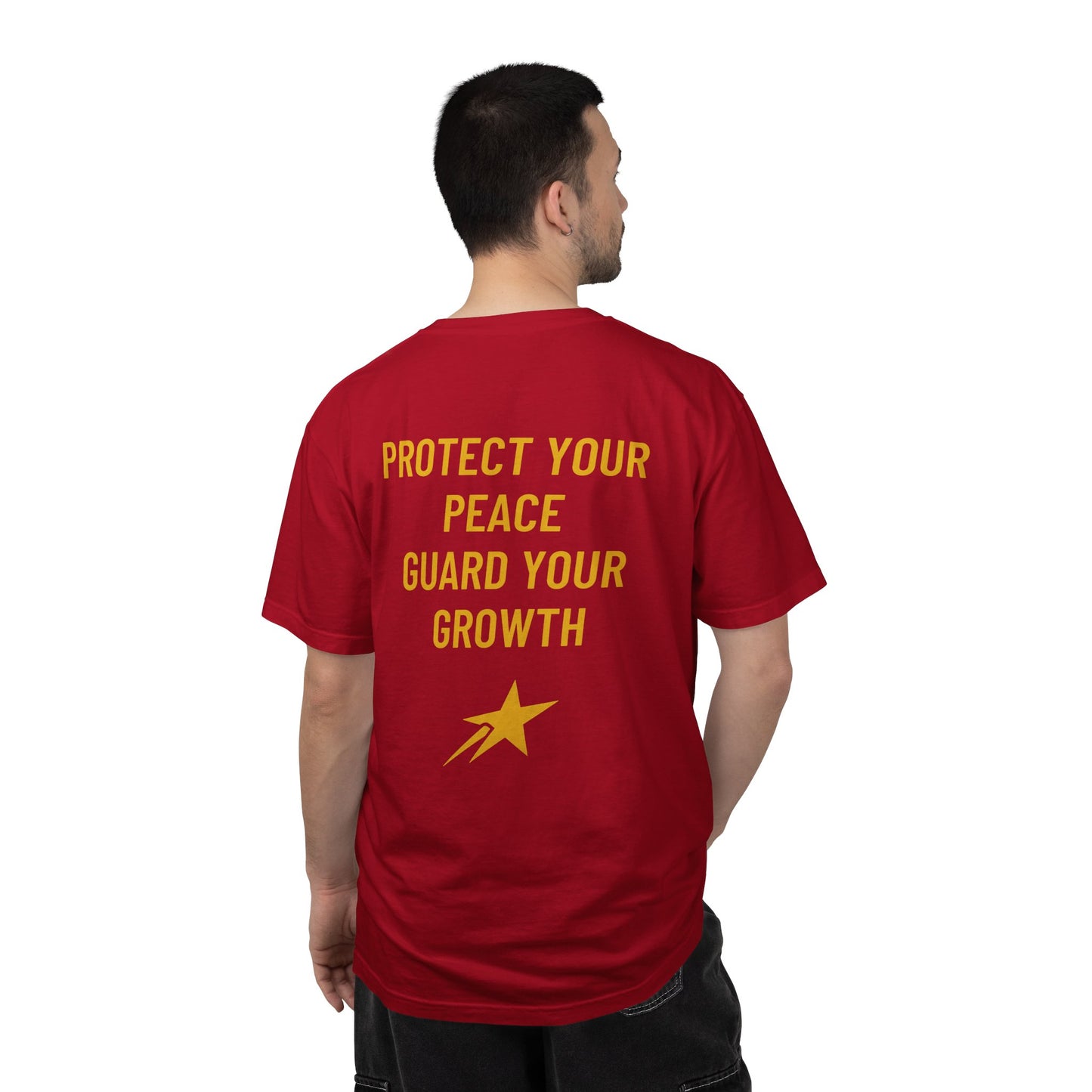 Aim For The Stars Men Red Edition T-Shirt — "Protect Your Peace Guard Your Growth"
