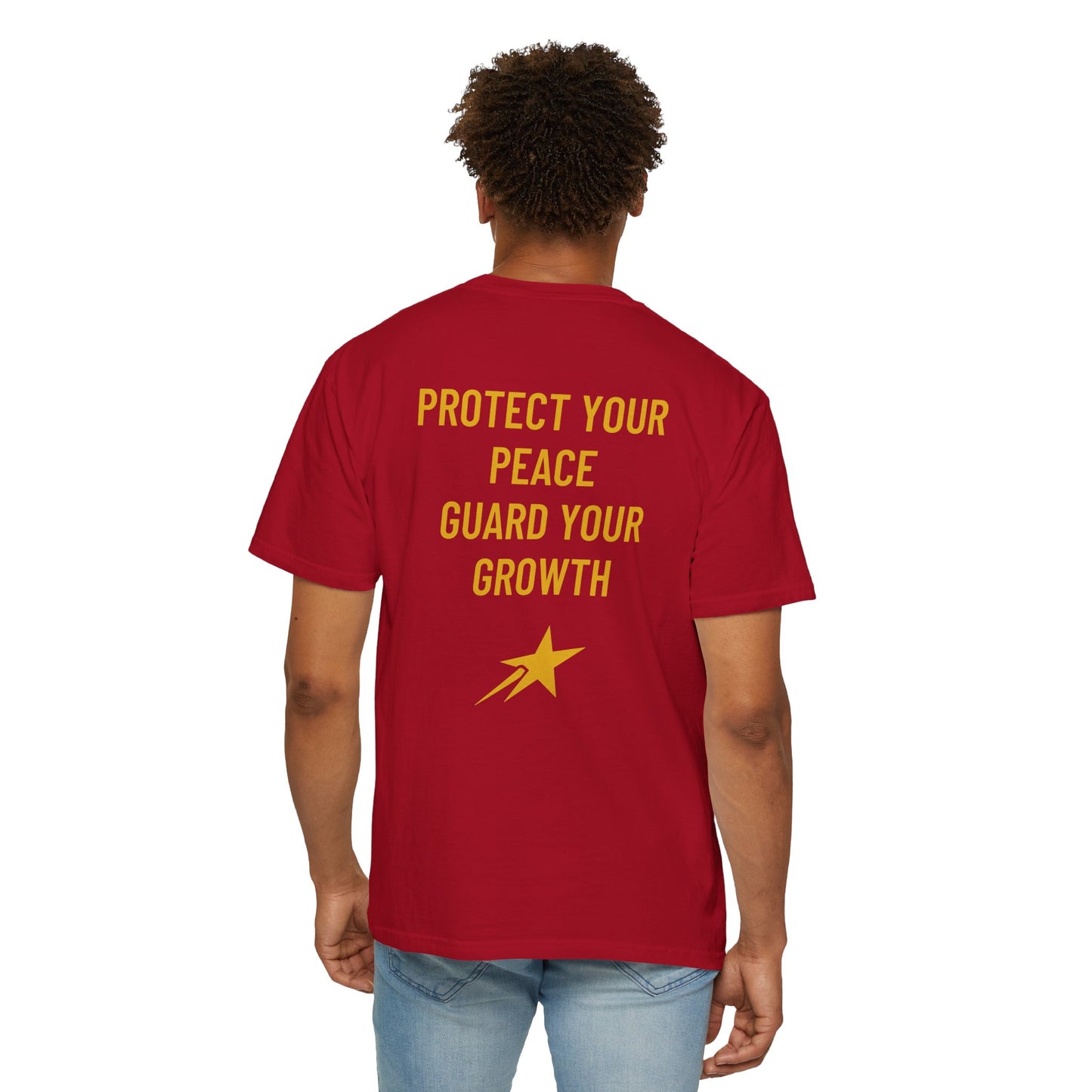 Aim For The Stars Men Red Edition T-Shirt — "Protect Your Peace Guard Your Growth"
