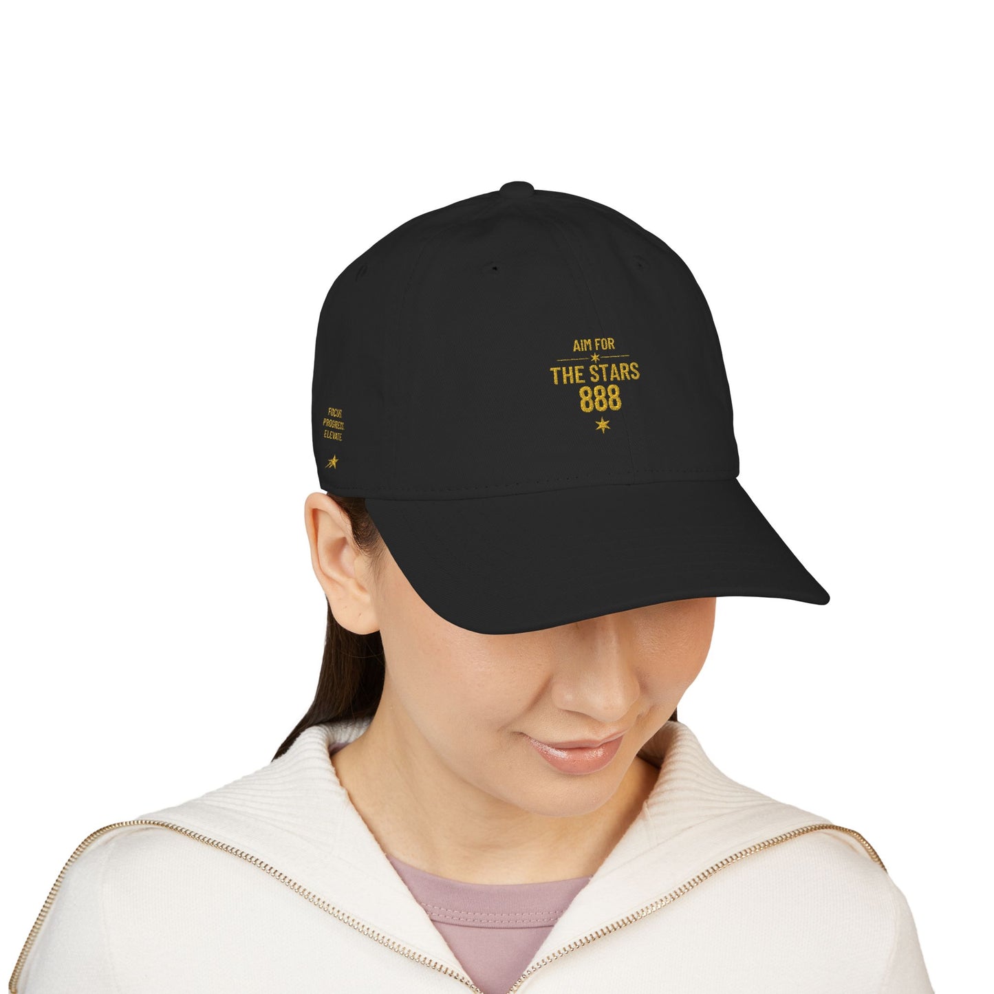 Embroidered 'Aim for the Stars' Women Organic Baseball Cap — "Focus Progress Elevate"
