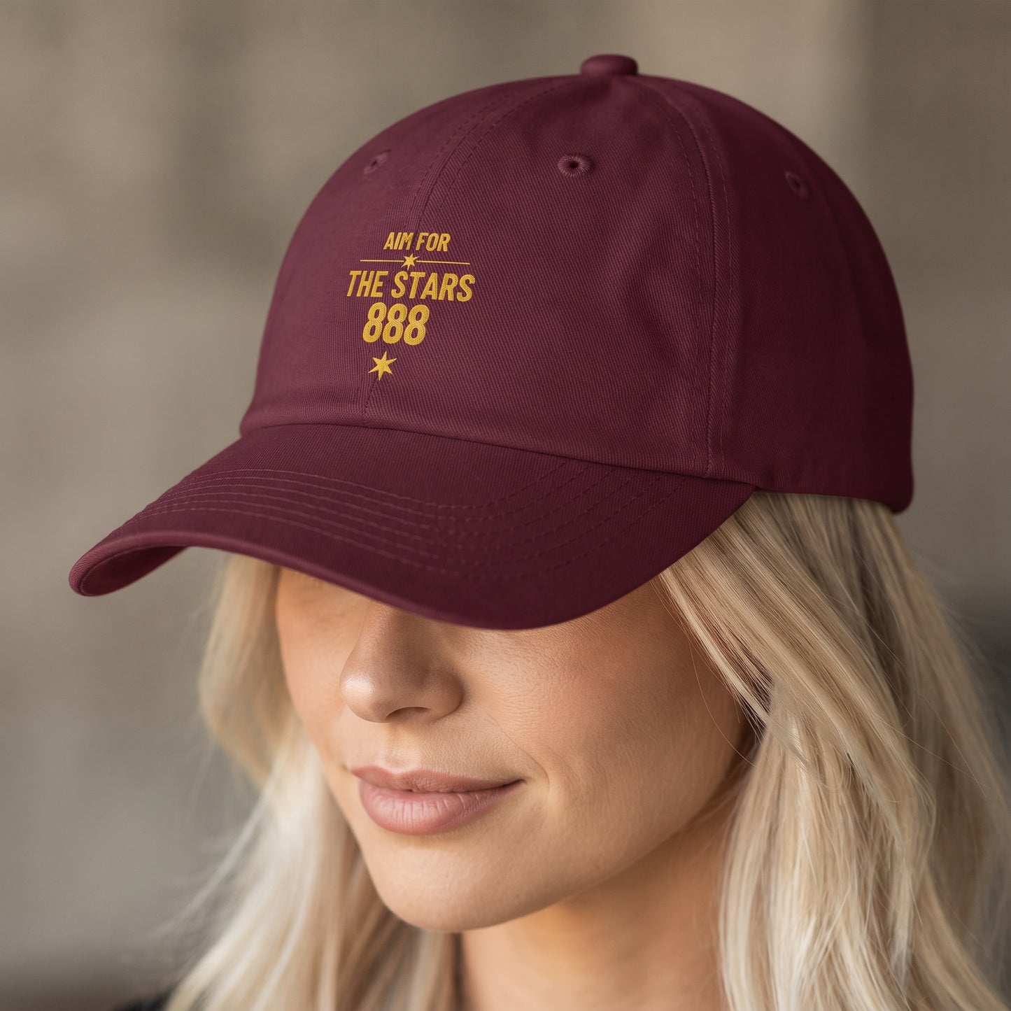 Embroidered 'Aim for the Stars' Women Organic Baseball Cap — "Believe Build Become"