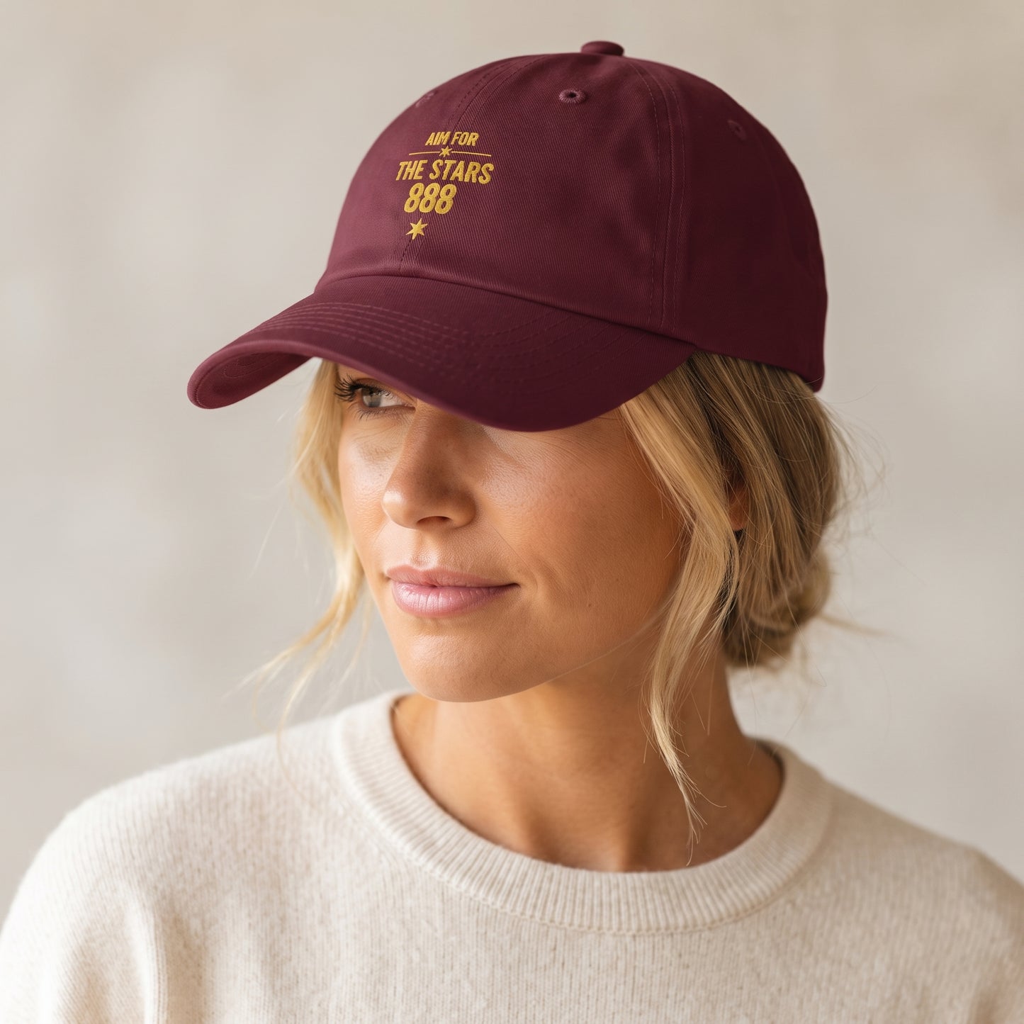 Embroidered 'Aim for the Stars' Women Organic Baseball Cap — "Believe Build Become"