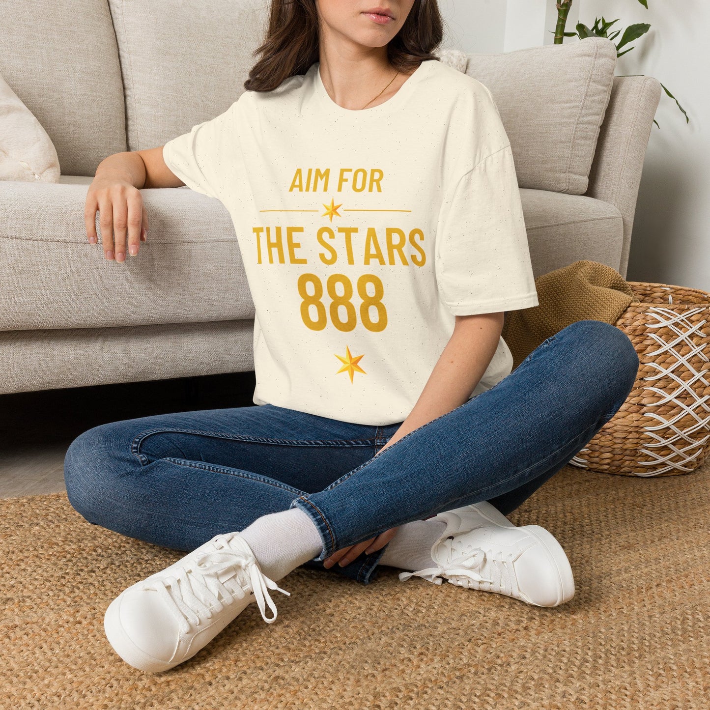 Aim For The Stars Women Cream Edition T-Shirt — Motivational Tee “One Life, Endless Possibilities”