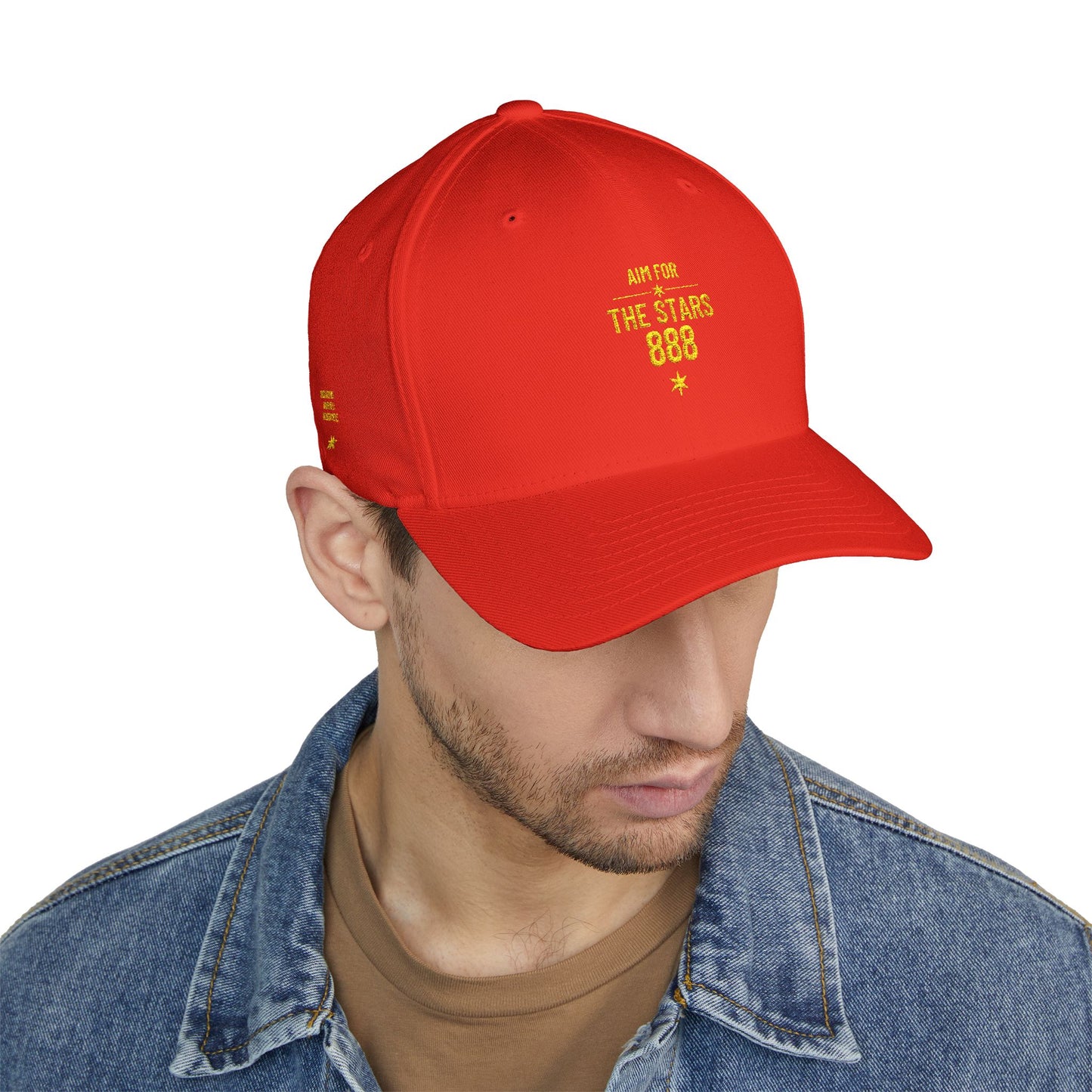 Embroidered 'Aim for the Stars' Men’s Red Organic Baseball Cap — "Believe build become"