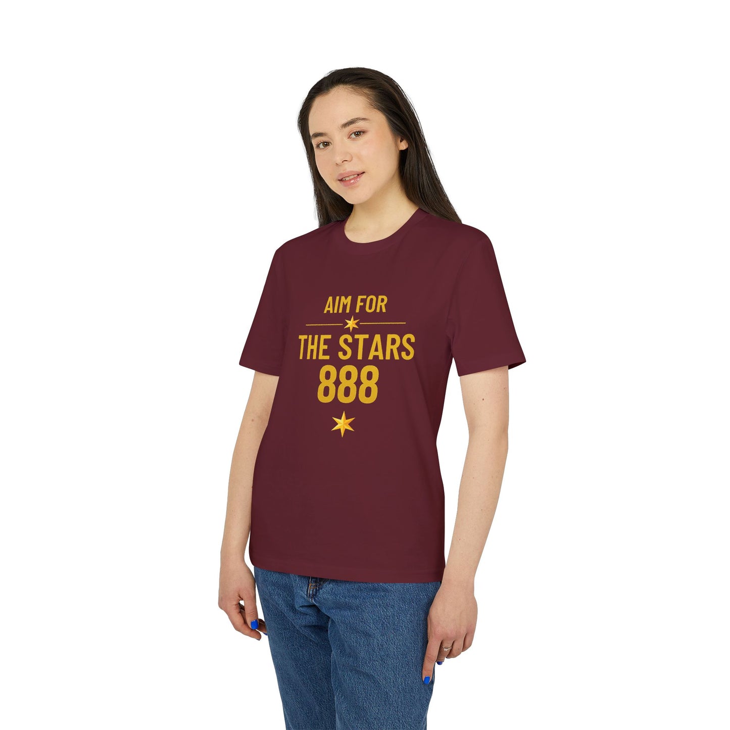 Aim For The Stars Women Burgundy Edition T-Shirt — Motivational Tee “Protect Your Peace, Guard Your Growth”