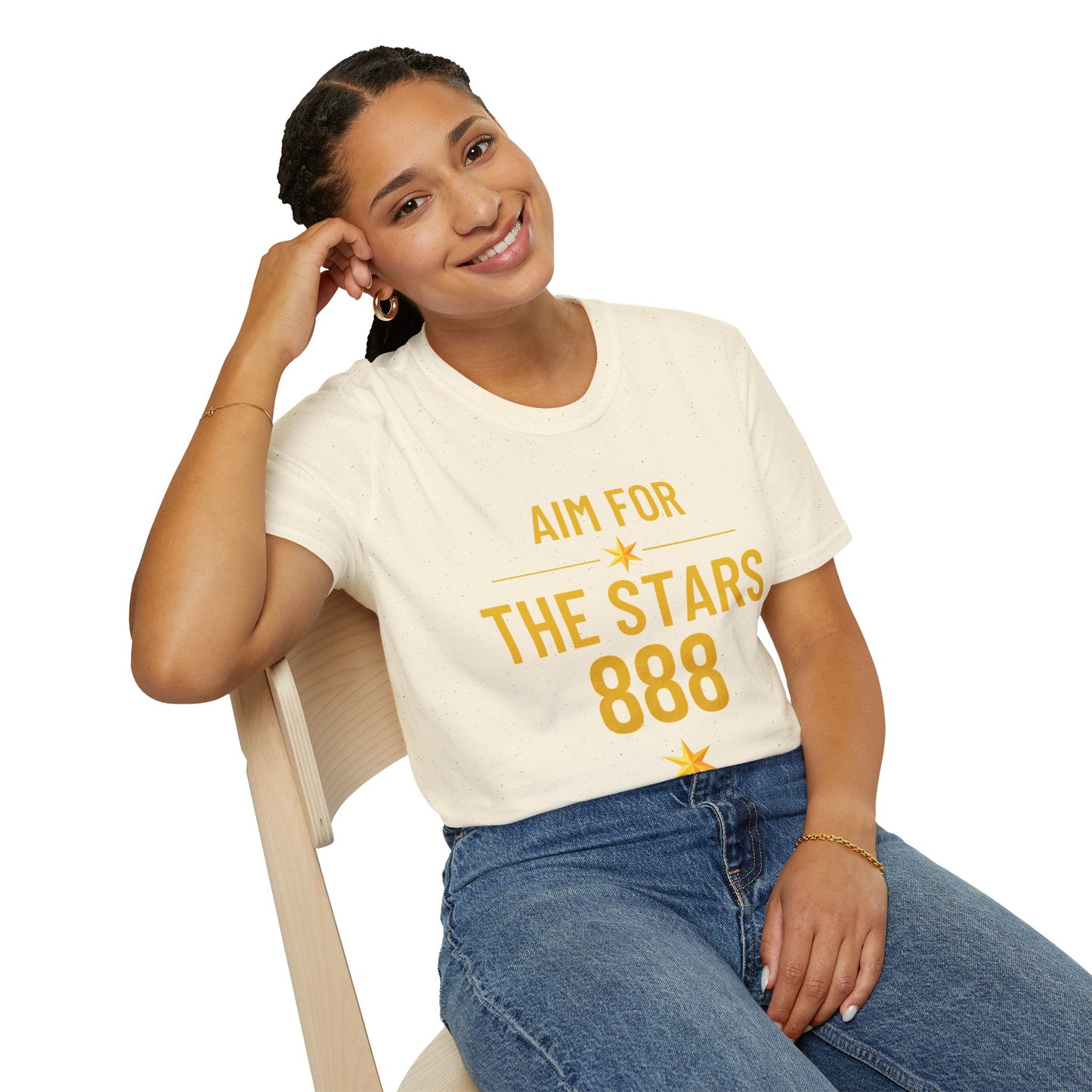Aim For The Stars Women Cream Edition T-Shirt — Motivational Tee “One Life, Endless Possibilities”