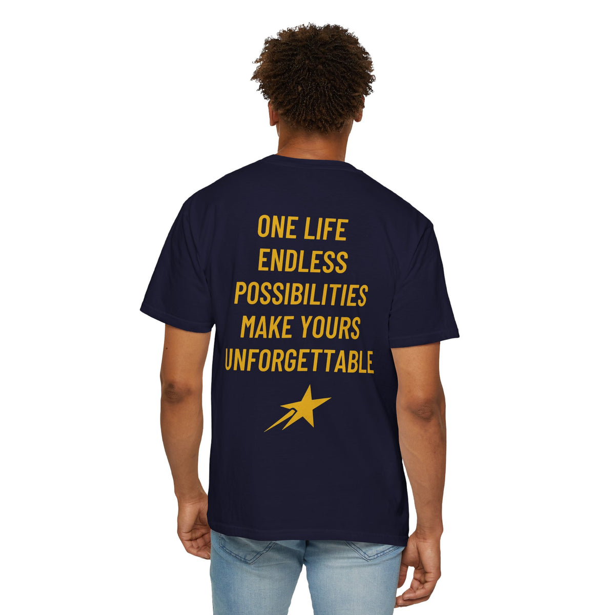 Aim For The Stars Men’s Navy Edition T-Shirt — "One Life Endless Possibilities"
