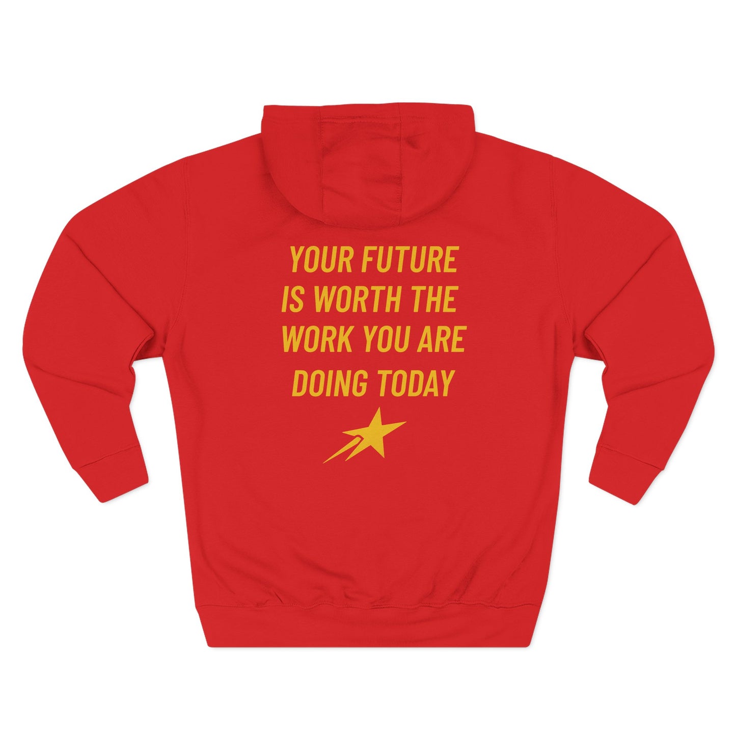Aim For The Stars Men Red Hoodie — Motivational “Your Future Is Worth the Work You Do Today” Fleece Hoodie