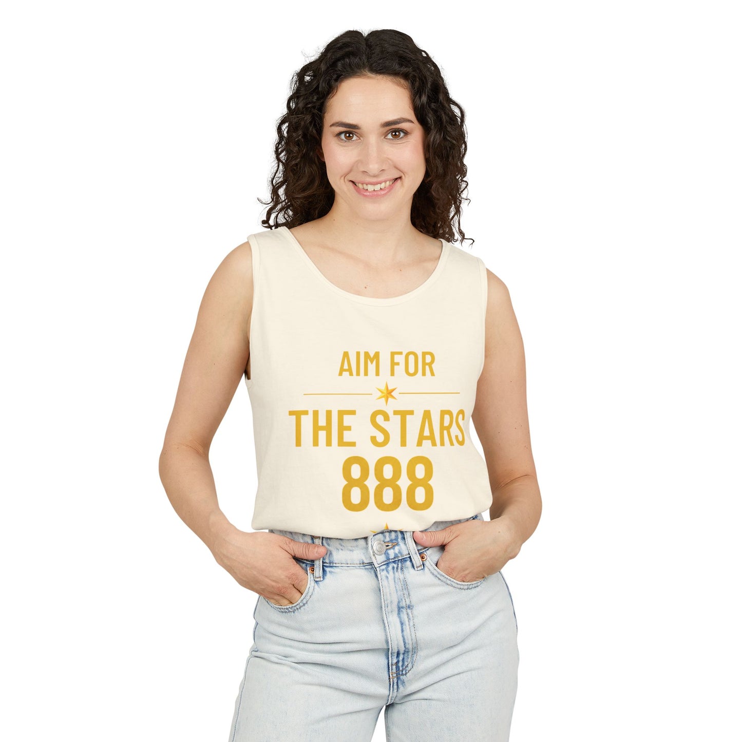 Aim For The Stars 888 Women Cream Edition Tank Top — Motivational Graphic “Push Yourself for Your Future Self”