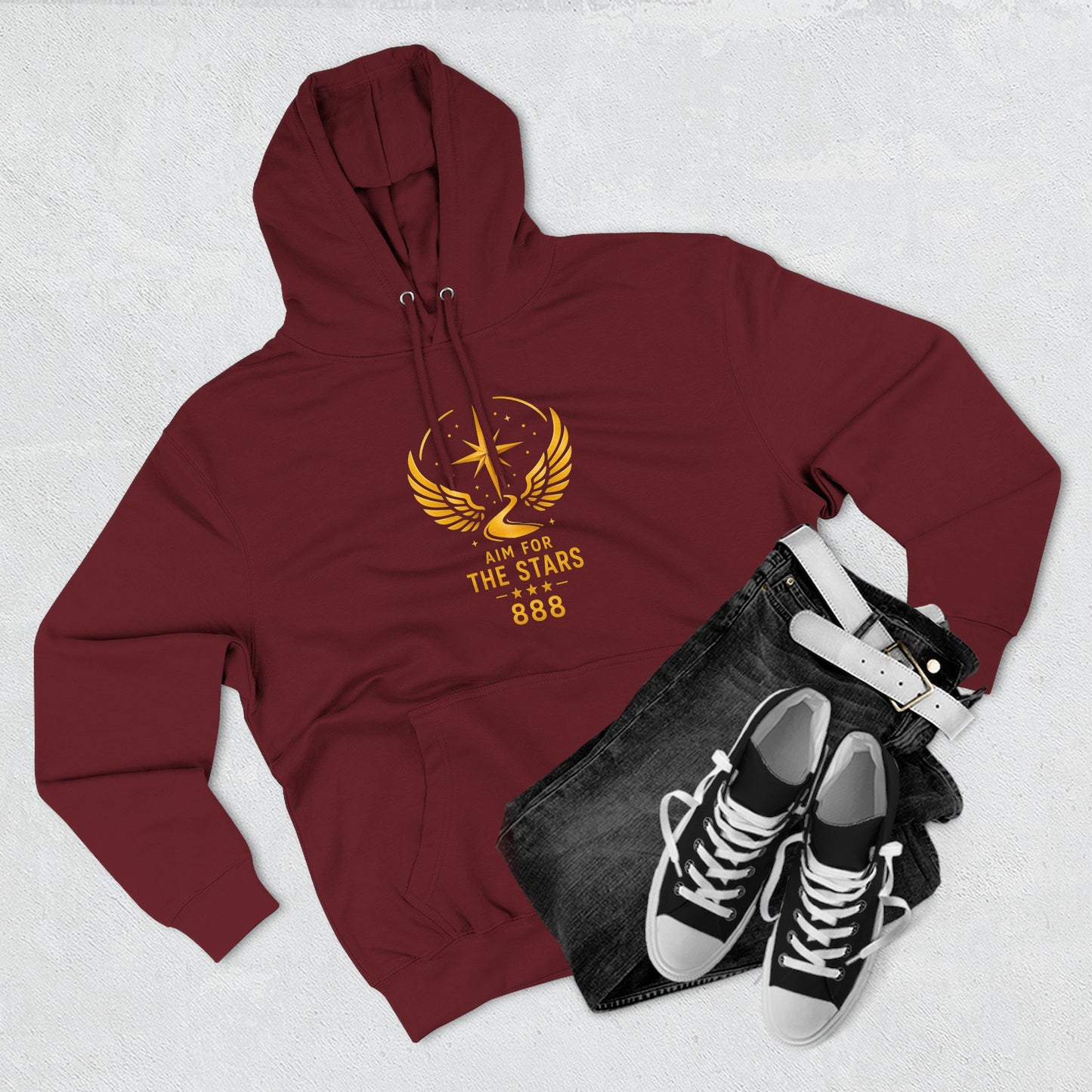 Aim for the Stars Women Burgundy Hoodie — "She Stopped Waiting for a Sign, She Became One" Motivational Fleece Pullover