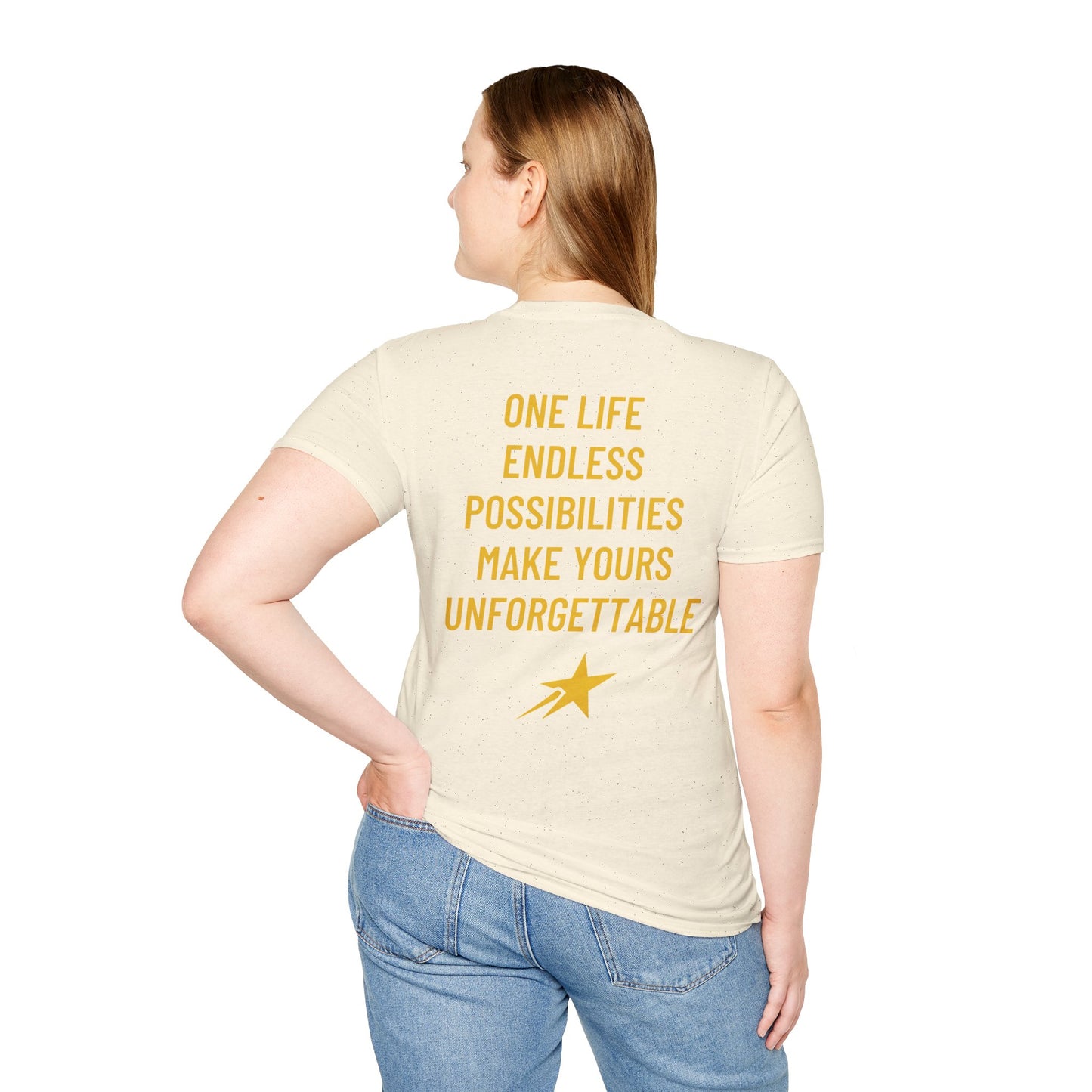 Aim For The Stars Women Cream Edition T-Shirt — Motivational Tee “One Life, Endless Possibilities”