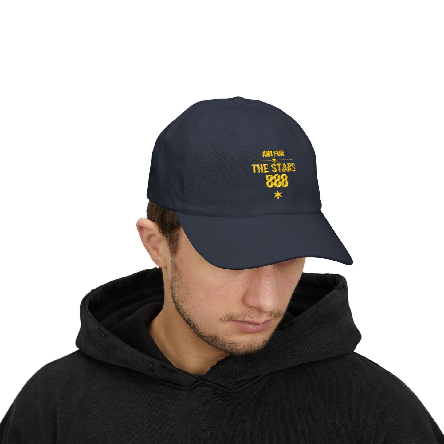 Embroidered 'Aim for the Stars' Men’s Navy Organic Baseball Cap — "Dream It Plan It Live It "