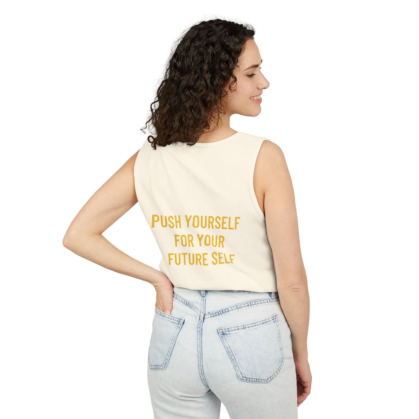 Aim For The Stars 888 Women Cream Edition Tank Top — Motivational Graphic “Push Yourself for Your Future Self”