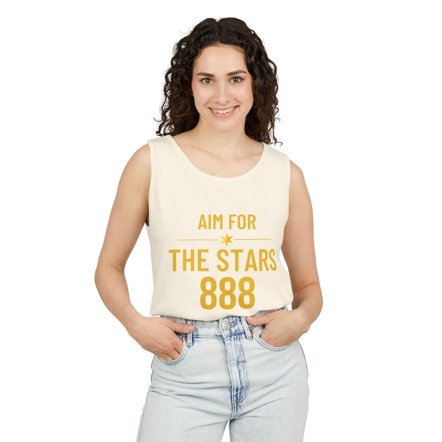 Aim For The Stars 888 Women Cream Edition Tank Top — Motivational Graphic “Push Yourself for Your Future Self”