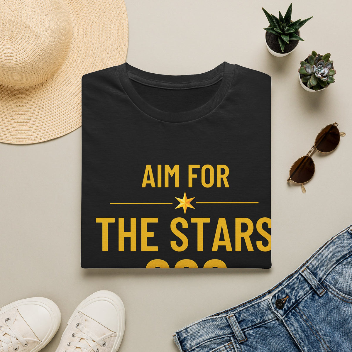 Aim For The Stars Women Black Edition T-Shirt — Inspirational Tee “Your Only Limit Is the Standard You Set”