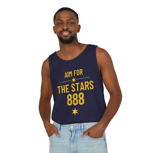 Aim For The Stars 888 Men Navy Edition Tank Top — Motivational Graphic “Push Yourself for Your Future Self”