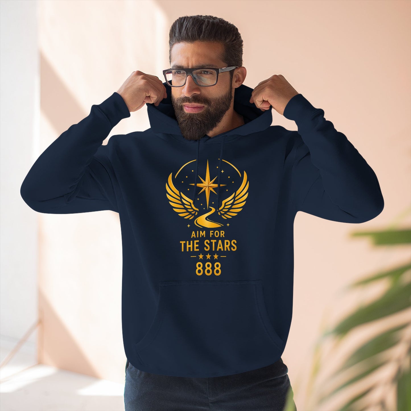 Aim for the Stars Men Navy Hoodie — Inspirational 'He Stopped Waiting for a Sign, He Became One' Fleece