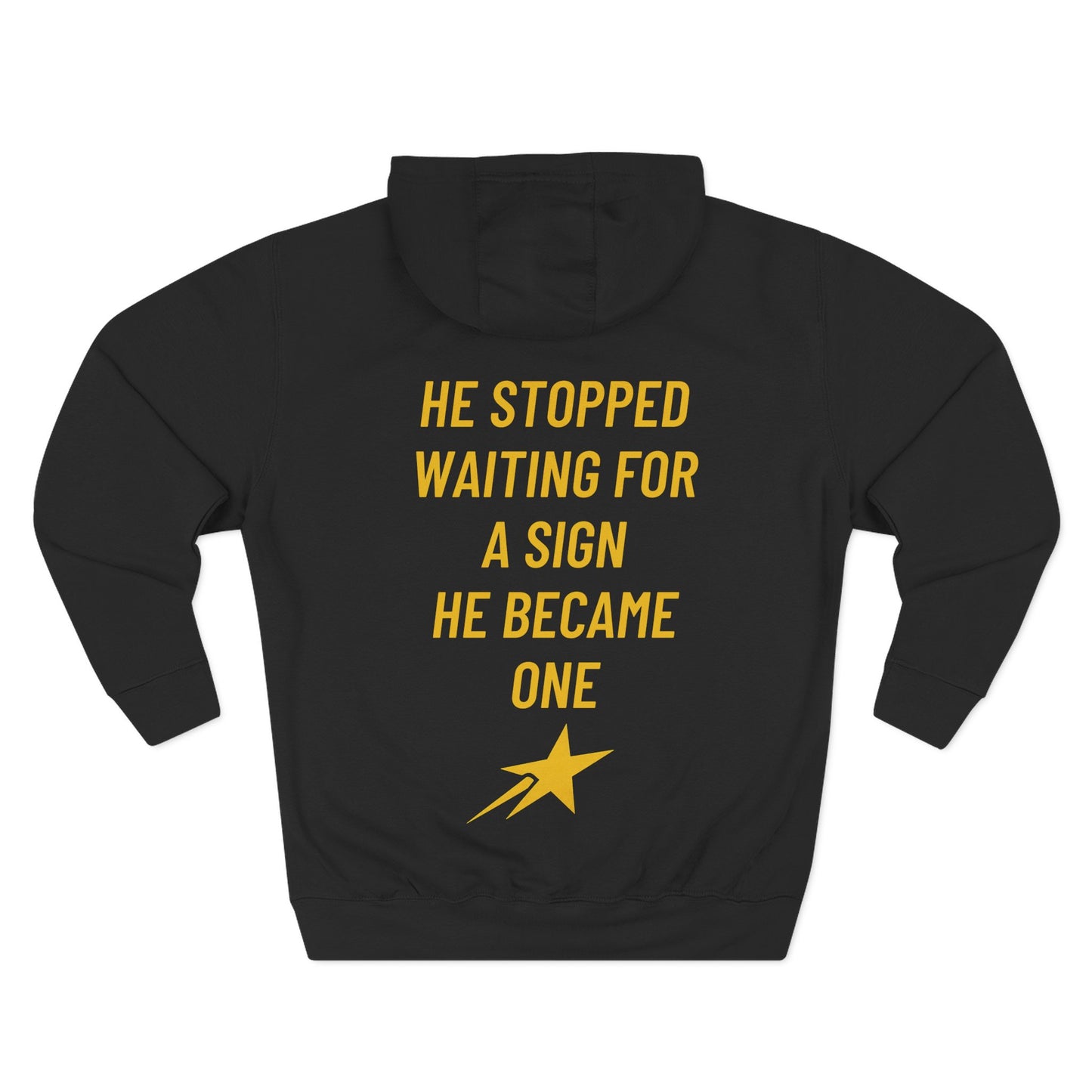 Aim for the Stars Men Black Hoodie — Inspirational 'He Stopped Waiting for a Sign, He Became One' Fleece